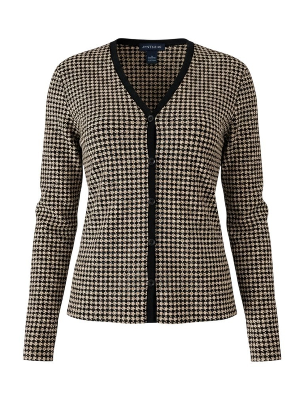 Ann Taylor Black and Cream Houndstooth V-Neck Cardigan - Size M